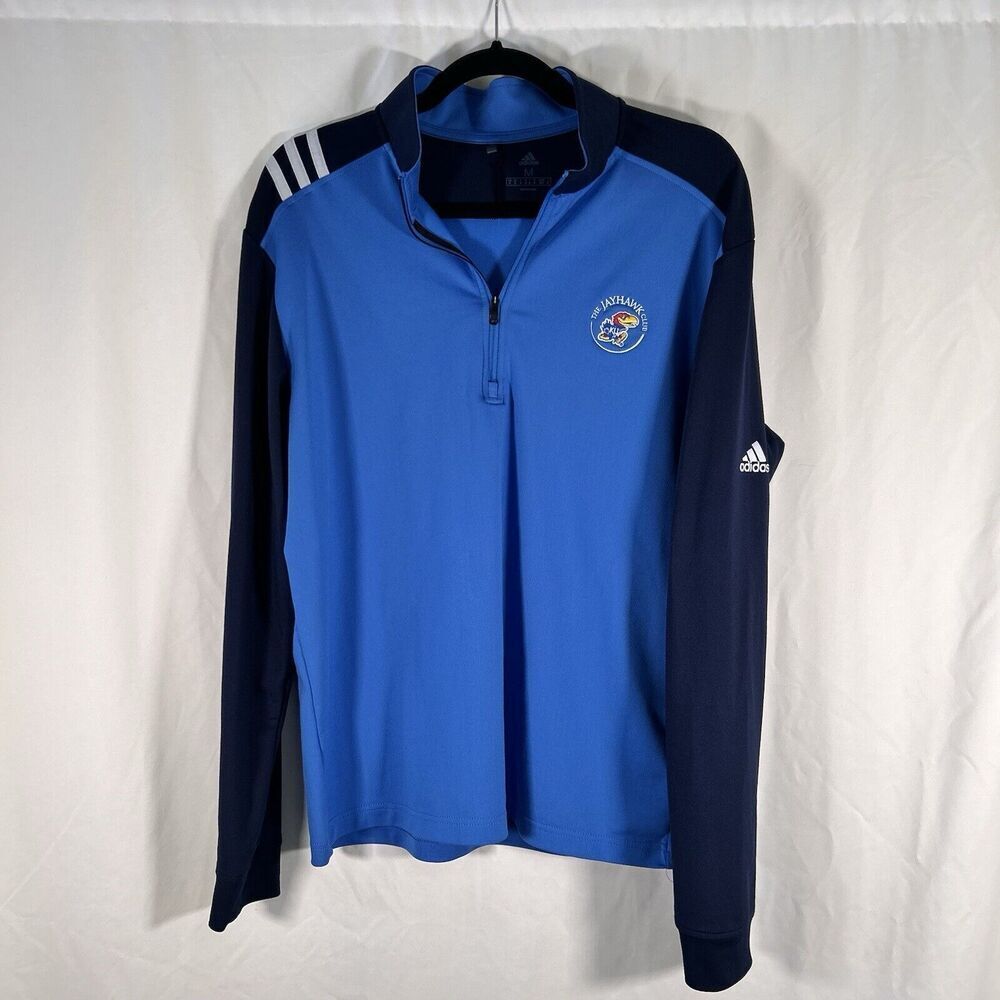 Kansas Jayhawks ADIDAS Sweater Men's Medium Blue 1/4 Zip Long Sleeve Pullover